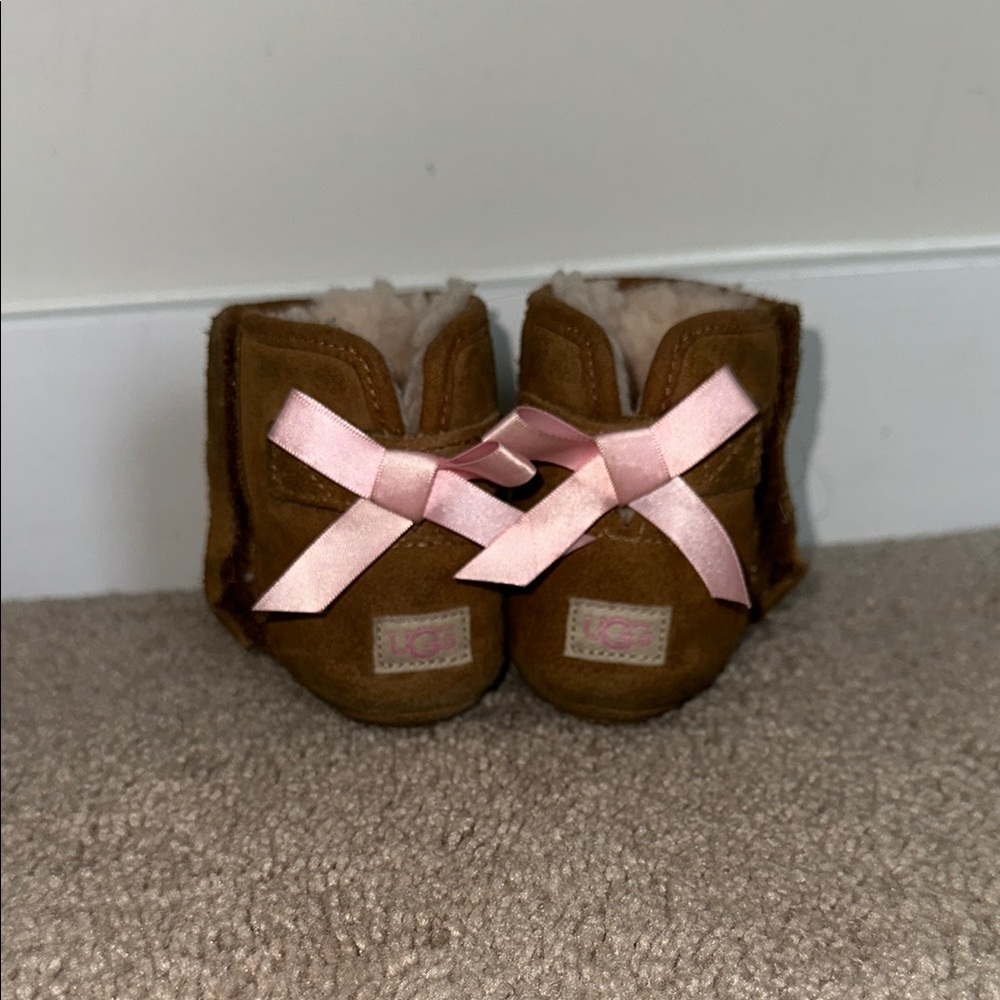 UGG Baby Classic Brown Boots with Pink Bow